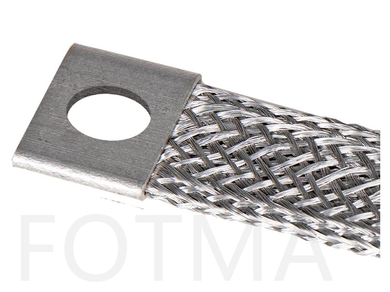Braided aluminum straps.